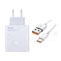 Сетевое зарядное устройство USB для Xiaomi Turbo Charger (67W, QC3.0, кабель Type-C с чипом IC) Белый