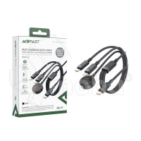 Кабель Type-C - 3 в 1 (Type-C + Type-C + Беспроводная зарядка 15W) Acefast C6-11 (3A, 100W, оплетка нейлон, 1,2 м) Черный