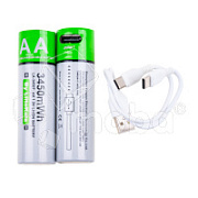 Аккумуляторные батарейки "AA" LiitoKala Li-ion 1.5V 2300 mAh (2 шт. в кейсе. перезаряжаемые, зарядка через Type-C)