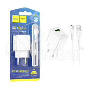 Сетевое зарядное устройство USB Hoco C98A (18W, QС3.0, кабель Type-C) Белый