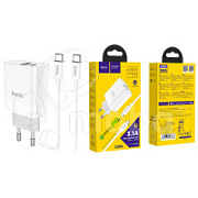 Сетевое зарядное устройство USB/Type-C Hoco C80A (20W, QC3.0, PD, 2 порта, кабель Type-C-Type-C) Белый