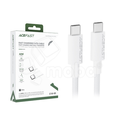 Кабель Type-C - Type-C Acefast C18-03 (3A, 60W, PD, оплетка нейлон, 1.2 м) Белый